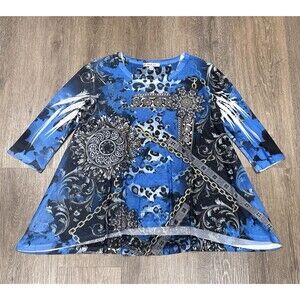 Jess & Jane Top Small Mesh Sheer Rhinestone Y2K Boho Leopard Chain Print